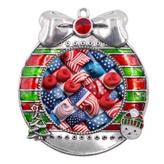 Us Presidential Election Colorful Vibrant Pattern Design  Metal X mas Ribbon With Red Crystal Round Ornament by dflcprintsclothing