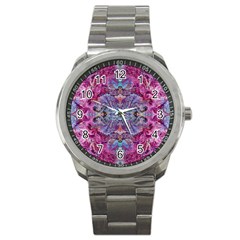 Fuchsia Blend June Sport Metal Watch by kaleidomarblingart