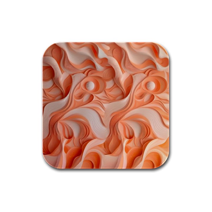 Peach Fuzz Elegant Print Abstract Design Rubber Square Coaster (4 pack)