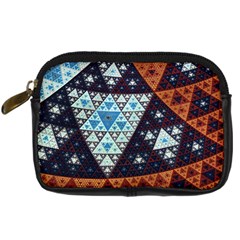 Fractal Triangle Geometric Abstract Pattern Digital Camera Leather Case by Cemarart