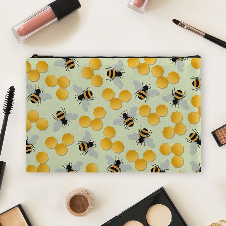 Bees Pattern Honey Bee Bug Honeycomb Honey Beehive Cosmetic Bag (Large)