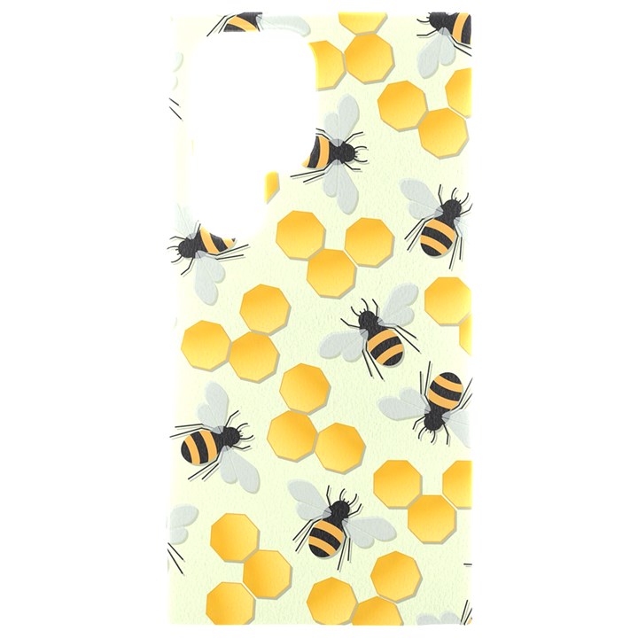 Bees Pattern Honey Bee Bug Honeycomb Honey Beehive Samsung Galaxy S24 Ultra 6.9 Inch Black TPU UV Case