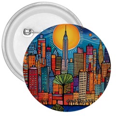 City New York Nyc Skyscraper Skyline Downtown Night Business Urban Travel Landmark Building Architec 3  Buttons