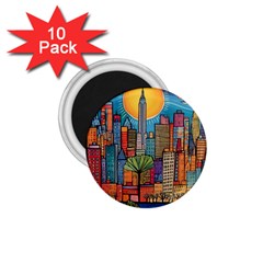 City New York Nyc Skyscraper Skyline Downtown Night Business Urban Travel Landmark Building Architec 1 75  Magnets (10 Pack) 