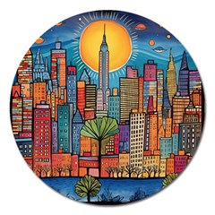 City New York Nyc Skyscraper Skyline Downtown Night Business Urban Travel Landmark Building Architec Magnet 5  (round)