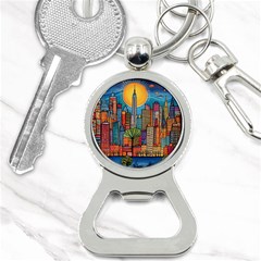 City New York Nyc Skyscraper Skyline Downtown Night Business Urban Travel Landmark Building Architec Bottle Opener Key Chain by Posterlux