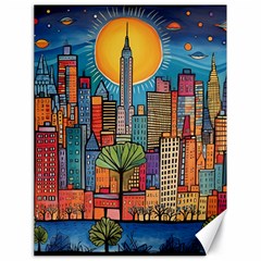 City New York Nyc Skyscraper Skyline Downtown Night Business Urban Travel Landmark Building Architec Canvas 18  X 24  by Posterlux