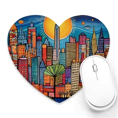 City New York Nyc Skyscraper Skyline Downtown Night Business Urban Travel Landmark Building Architec Heart Mousepad by Posterlux