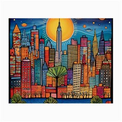 City New York Nyc Skyscraper Skyline Downtown Night Business Urban Travel Landmark Building Architec Small Glasses Cloth (2 Sides) by Posterlux