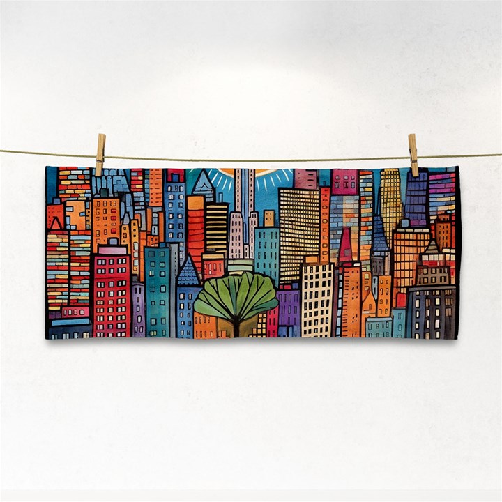 City New York Nyc Skyscraper Skyline Downtown Night Business Urban Travel Landmark Building Architec Hand Towel