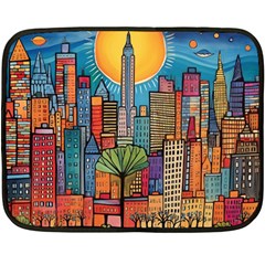 City New York Nyc Skyscraper Skyline Downtown Night Business Urban Travel Landmark Building Architec Fleece Blanket (mini) by Posterlux