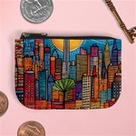 City New York Nyc Skyscraper Skyline Downtown Night Business Urban Travel Landmark Building Architec Mini Coin Purse Front