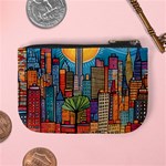 City New York Nyc Skyscraper Skyline Downtown Night Business Urban Travel Landmark Building Architec Mini Coin Purse Back