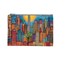 City New York Nyc Skyscraper Skyline Downtown Night Business Urban Travel Landmark Building Architec Cosmetic Bag (large) by Posterlux