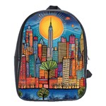 City New York Nyc Skyscraper Skyline Downtown Night Business Urban Travel Landmark Building Architec School Bag (Large) Front