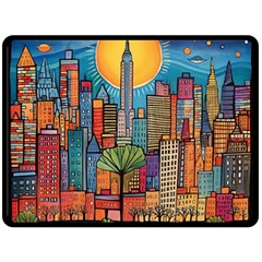 City New York Nyc Skyscraper Skyline Downtown Night Business Urban Travel Landmark Building Architec Fleece Blanket (large)