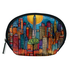 City New York Nyc Skyscraper Skyline Downtown Night Business Urban Travel Landmark Building Architec Accessory Pouch (medium) by Posterlux