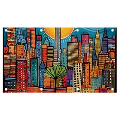 City New York Nyc Skyscraper Skyline Downtown Night Business Urban Travel Landmark Building Architec Banner And Sign 7  X 4  by Posterlux