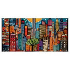 City New York Nyc Skyscraper Skyline Downtown Night Business Urban Travel Landmark Building Architec Banner And Sign 8  X 4  by Posterlux