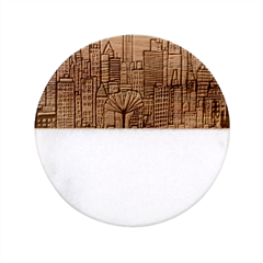 City New York Nyc Skyscraper Skyline Downtown Night Business Urban Travel Landmark Building Architec Classic Marble Wood Coaster (round)  by Posterlux