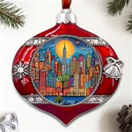 City New York Nyc Skyscraper Skyline Downtown Night Business Urban Travel Landmark Building Architec Metal Snowflake And Bell Red Ornament Front