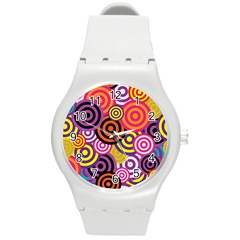 Abstract Circles Background Retro Round Plastic Sport Watch (m) by Ravend