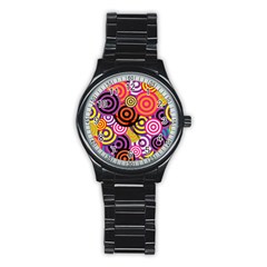 Abstract Circles Background Retro Stainless Steel Round Watch by Ravend