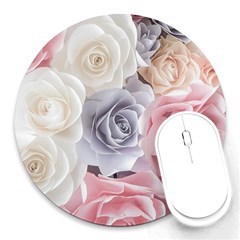 Pastel Rose  Flower Blue Pink White Round Mousepad by Cemarart