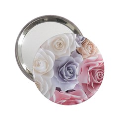 Pastel Rose  Flower Blue Pink White 2 25  Handbag Mirrors by Cemarart