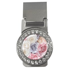 Pastel Rose  Flower Blue Pink White Money Clips (cz)  by Cemarart