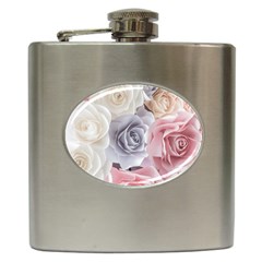 Pastel Rose  Flower Blue Pink White Hip Flask (6 Oz) by Cemarart