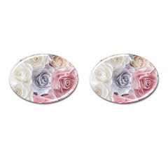 Pastel Rose  Flower Blue Pink White Cufflinks (oval) by Cemarart