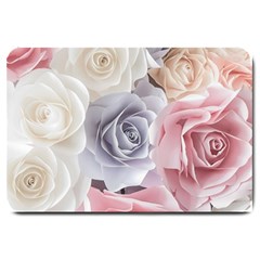 Pastel Rose  Flower Blue Pink White Large Doormat by Cemarart