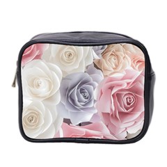 Pastel Rose  Flower Blue Pink White Mini Toiletries Bag (two Sides) by Cemarart