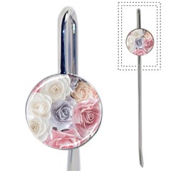 Pastel Rose  Flower Blue Pink White Book Mark by Cemarart