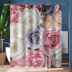 Pastel Rose  Flower Blue Pink White Shower Curtain 60  X 72  (medium)  by Cemarart