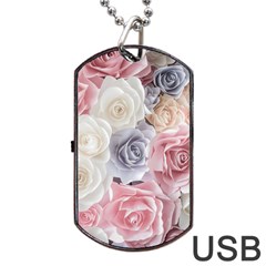 Pastel Rose  Flower Blue Pink White Dog Tag Usb Flash (two Sides) by Cemarart