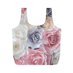 Pastel Rose  Flower Blue Pink White Full Print Recycle Bag (m) by Cemarart