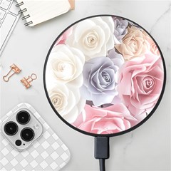 Pastel Rose  Flower Blue Pink White Wireless Fast Charger(black) by Cemarart