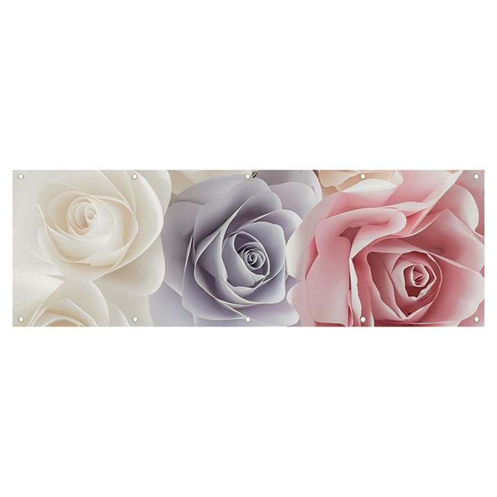 Pastel Rose  Flower Blue Pink White Banner and Sign 12  x 4 