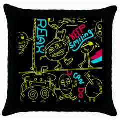 Keep Smiling Doodle Throw Pillow Case (black) by Cemarart