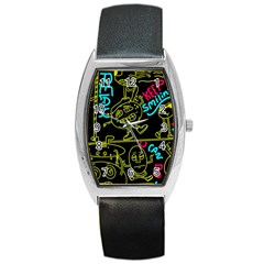 Keep Smiling Doodle Barrel Style Metal Watch by Cemarart