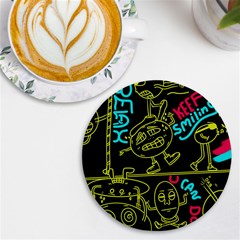 Keep Smiling Doodle Uv Print Round Tile Coaster by Cemarart