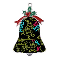 Keep Smiling Doodle Metal Holly Leaf Bell Ornament