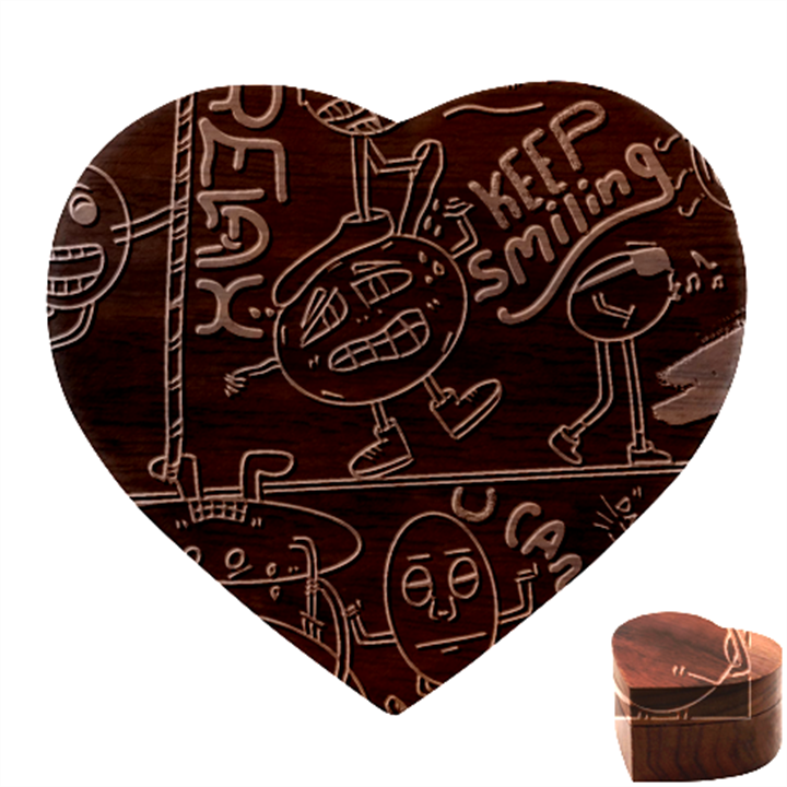 Keep Smiling Doodle Heart Wood Jewelry Box