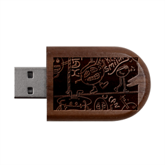 Keep Smiling Doodle Wood Oval Usb Flash Drive by Cemarart