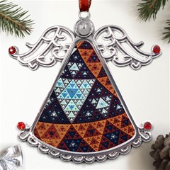 Fractal Triangle Geometric Abstract Pattern Metal Angel With Crystal Ornament by Cemarart