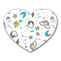 Unicorns Rainbows Seamless Pattern Heart Mousepad by Bedest