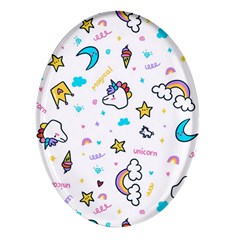 Unicorns Rainbows Seamless Pattern Oval Glass Fridge Magnet (4 Pack)