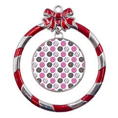 Pattern Seamless Design Decorative Metal Red Ribbon Round Ornament by Proyonanggan